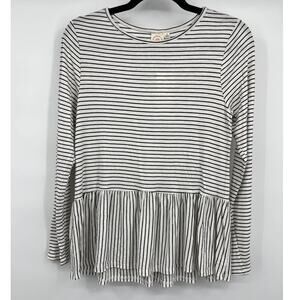 Live In The Moment White Black Striped Peplum Top Blouse Womens Size Small NEW